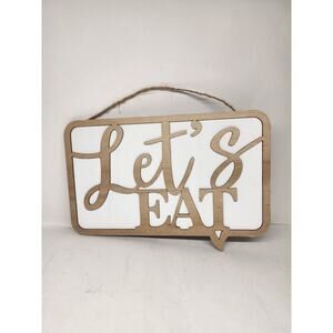 True Living Hanging Wall Art Kitchen Home Decor - “Let’s Eat” 11.5”L x 7”W NEW